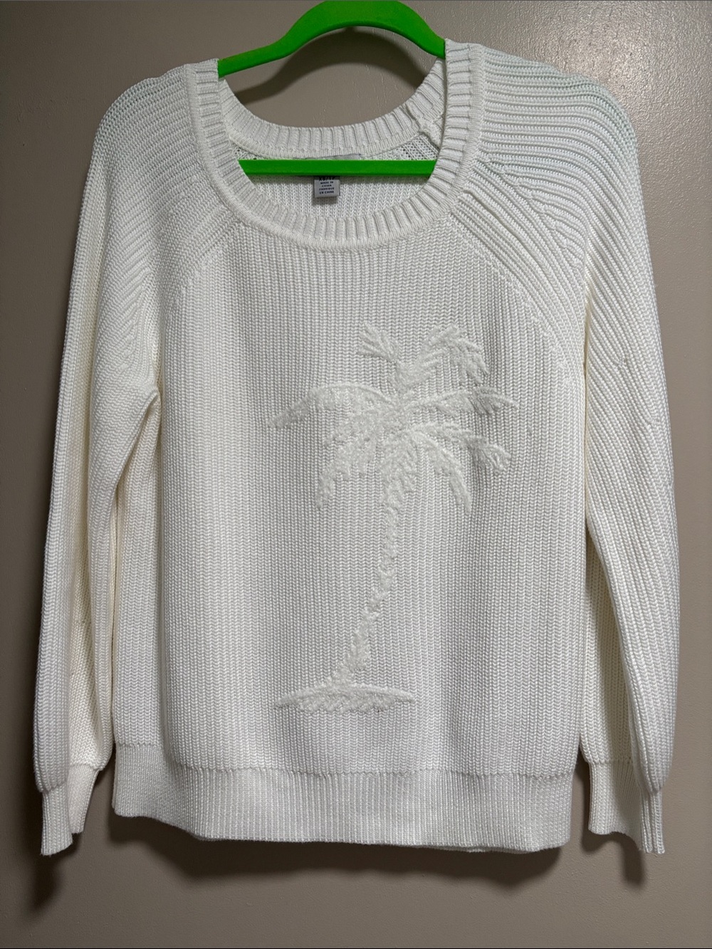 Tommy Bahama Ivory Crewneck Sweater with Palm Emboss